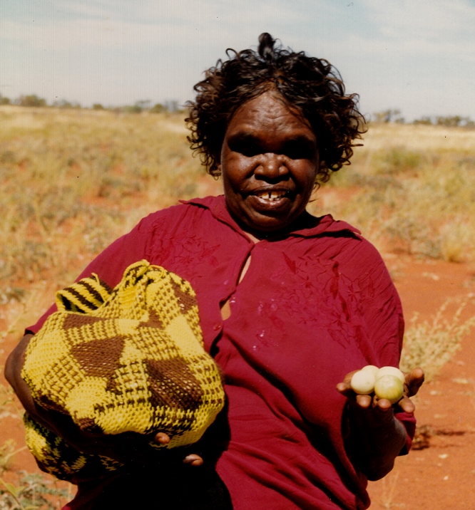 Dorothy Napangardi collecting bush apples