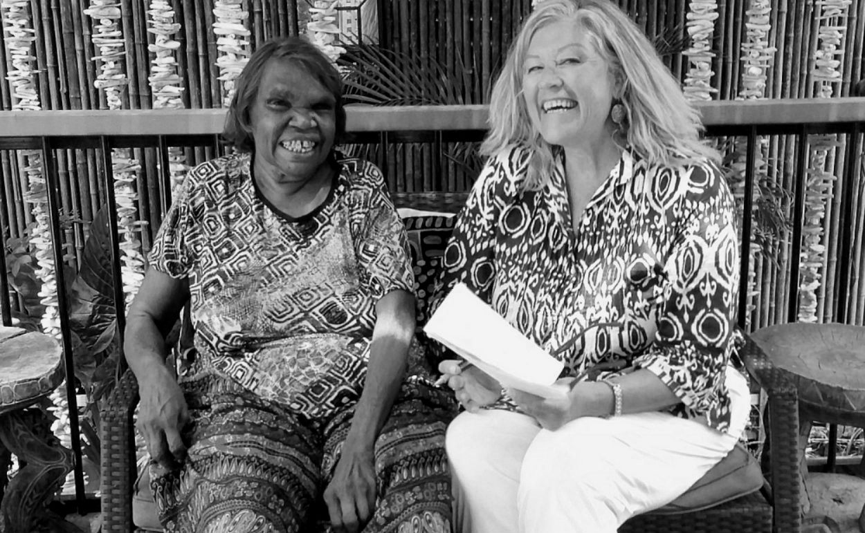 Dorothy Napangardi and Roslyn Premont with the Ermenegildo Zegna Agreement
