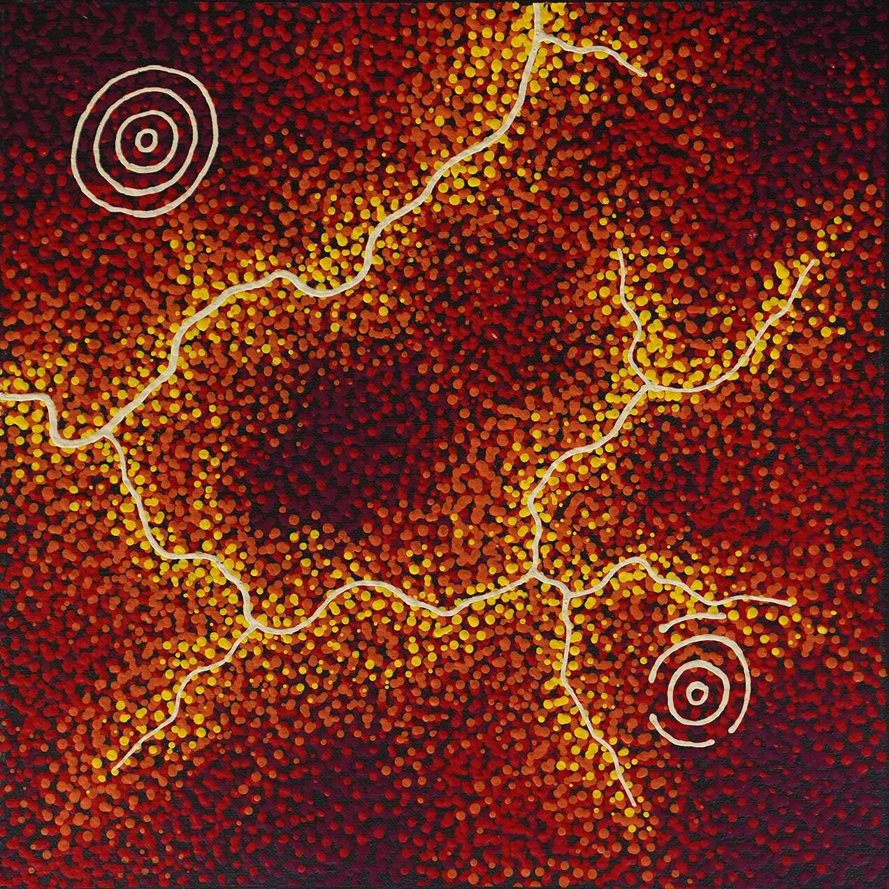 Artist Tarisse King uses symbols in paintings about her father's country near Wave Hill in the Northern Territory.